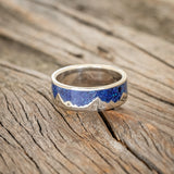 "HELIOS" - LAPIS LAZULI WITH FIRE & ICE OPAL MIX MOUNTAIN RANGE WEDDING RING WITH STAR ENGRAVINGS-Staghead Designs