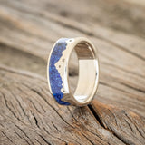 "HELIOS" - LAPIS LAZULI WITH FIRE & ICE OPAL MIX MOUNTAIN RANGE WEDDING RING WITH STAR ENGRAVINGS-Staghead Designs