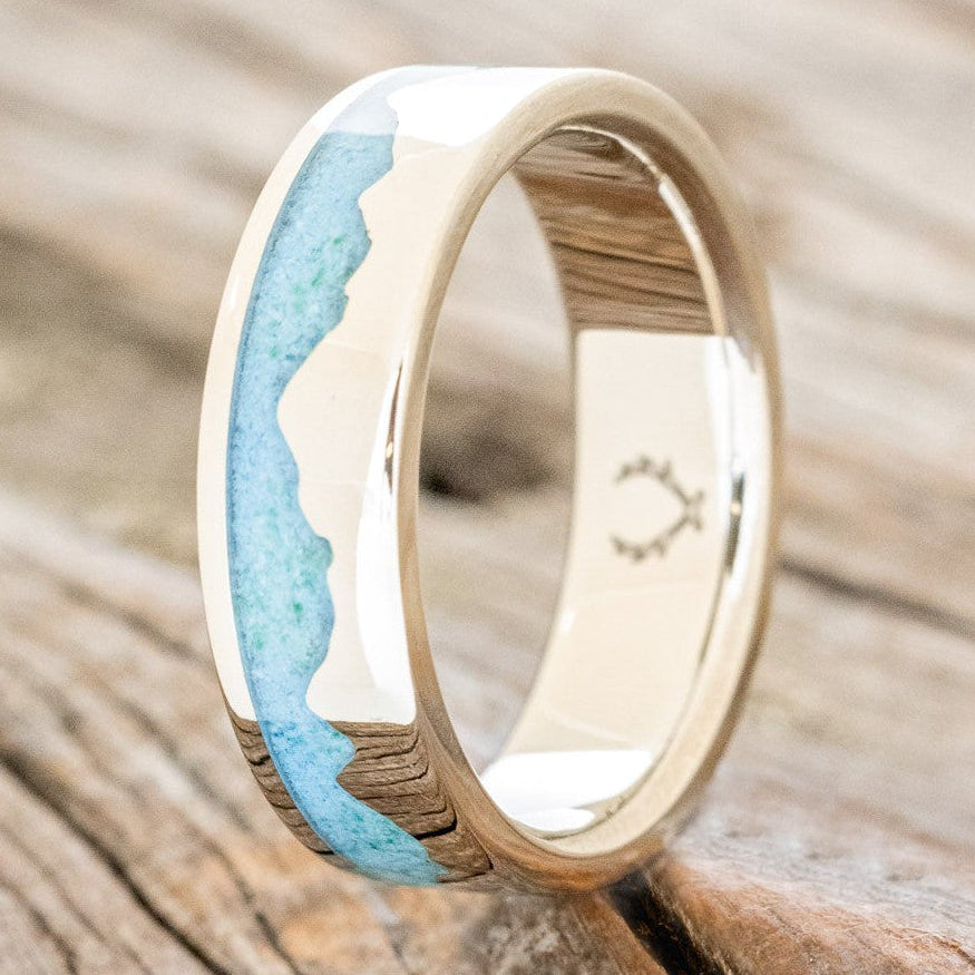 "HELIOS" - MOUNTAIN RANGE WEDDING BAND WITH TURQUOISE-2