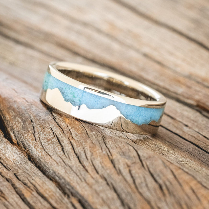 "HELIOS" - MOUNTAIN RANGE WEDDING BAND WITH TURQUOISE-1