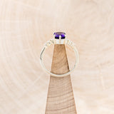"NERIDA" - ELONGATED HEXAGON AMETHYST ENGAGEMENT RING WITH DIAMOND ACCENTS & TRACER