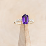 "NERIDA" - ELONGATED HEXAGON AMETHYST ENGAGEMENT RING WITH DIAMOND ACCENTS & TRACER-7