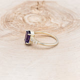 "NERIDA" - ELONGATED HEXAGON AMETHYST ENGAGEMENT RING WITH DIAMOND ACCENTS & TRACER