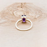 "NERIDA" - ELONGATED HEXAGON AMETHYST ENGAGEMENT RING WITH DIAMOND ACCENTS & TRACER