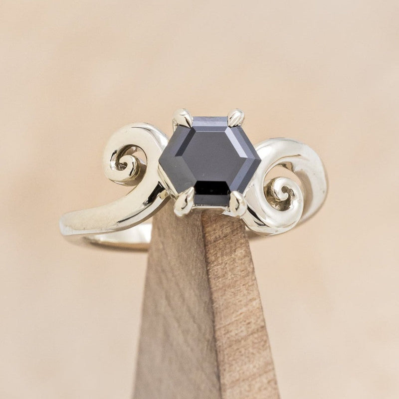 "ACHLYS" - HEXAGON CUT MIDNIGHT BLACK MOISSANITE SOLITAIRE ENGAGEMENT RING-1