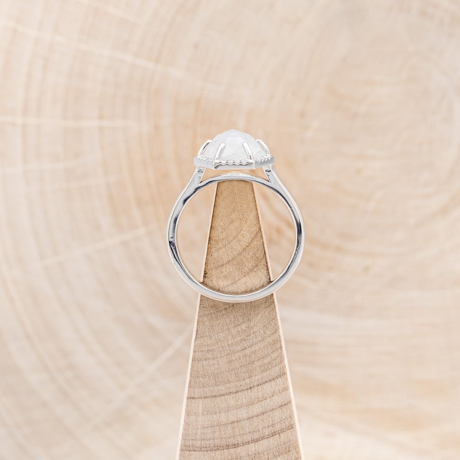 HEXAGON MOONSTONE ENGAGEMENT RING WITH DIAMOND HALO-6