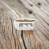 "ATLAS" - MOUNTAIN ENGRAVED HAMMERED WEDDING BAND WITH BLACK FIRE OPAL INLAY-3