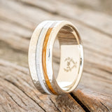 "COSMO" - WHISKEY BARREL OAK & ANTLER WEDDING BAND WITH A HAMMERED FINISH