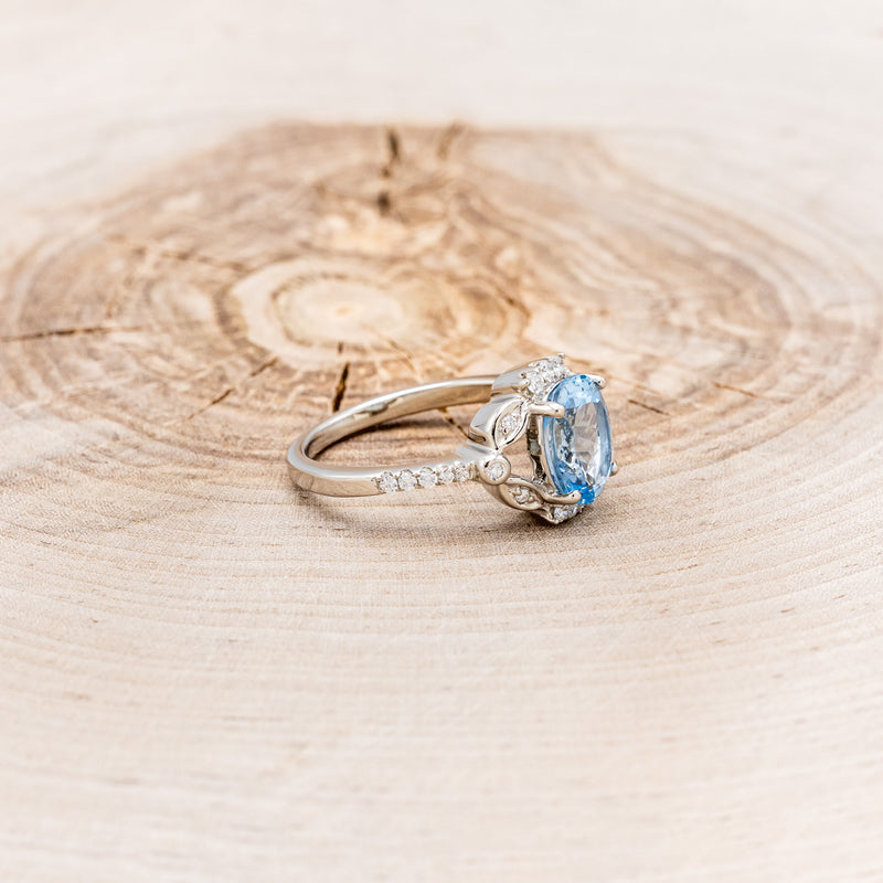 "CLAIRE" - OVAL AQUAMARINE ENGAGEMENT RING WITH DIAMOND HALO & ACCENTS-2