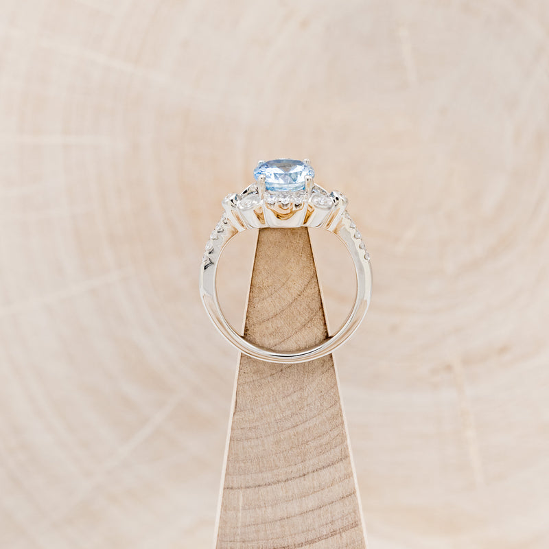 "CLAIRE" - OVAL AQUAMARINE ENGAGEMENT RING WITH DIAMOND HALO & ACCENTS