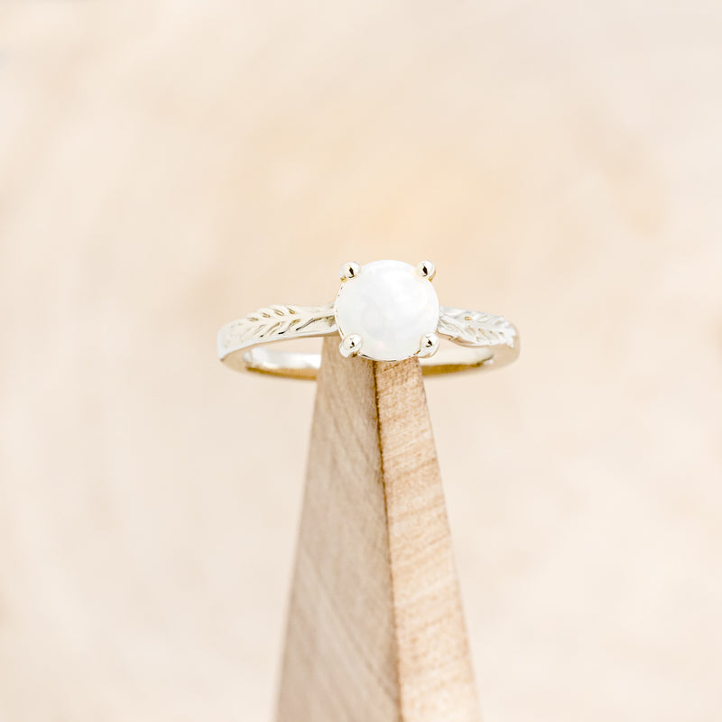 "HOPE" - ROUND CUT OPAL SOLITAIRE ENGAGEMENT RING WITH FEATHER ACCENTS-7