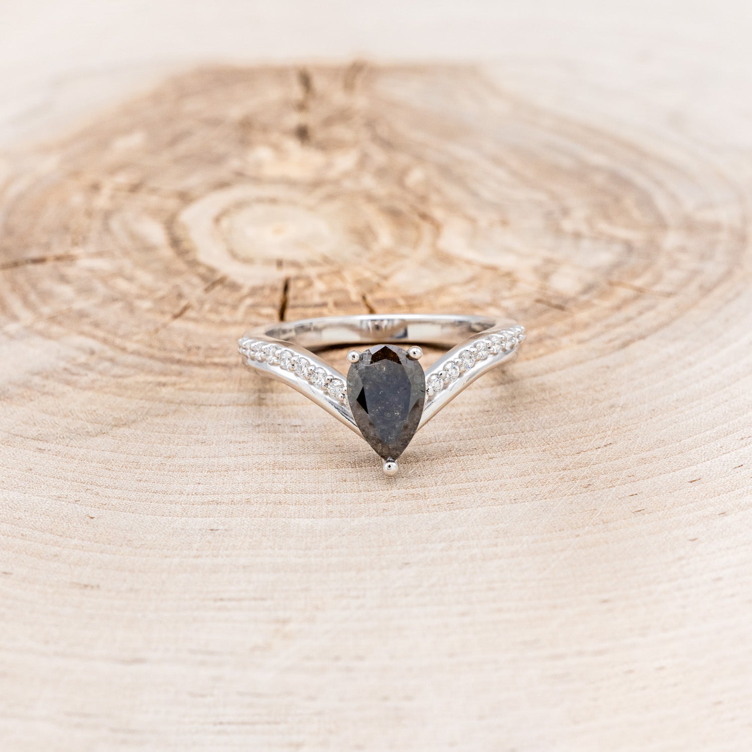 "IO" - PEAR-SHAPED SALT & PEPPER DIAMOND ENGAGEMENT RING-4