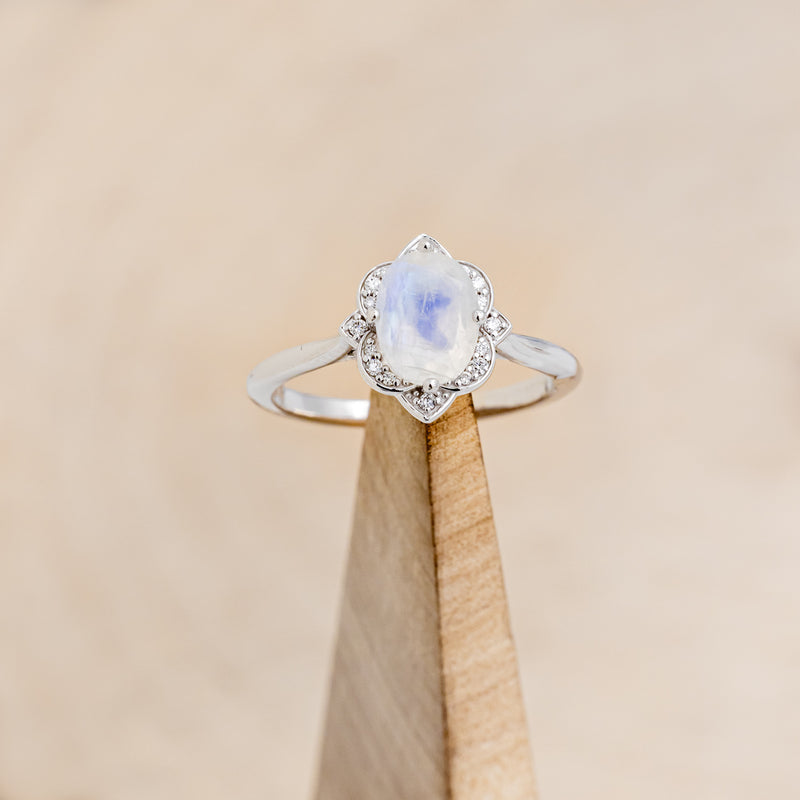 "JANE" - OVAL MOONSTONE ENGAGEMENT RING WITH DIAMONDS ACCENTS-7