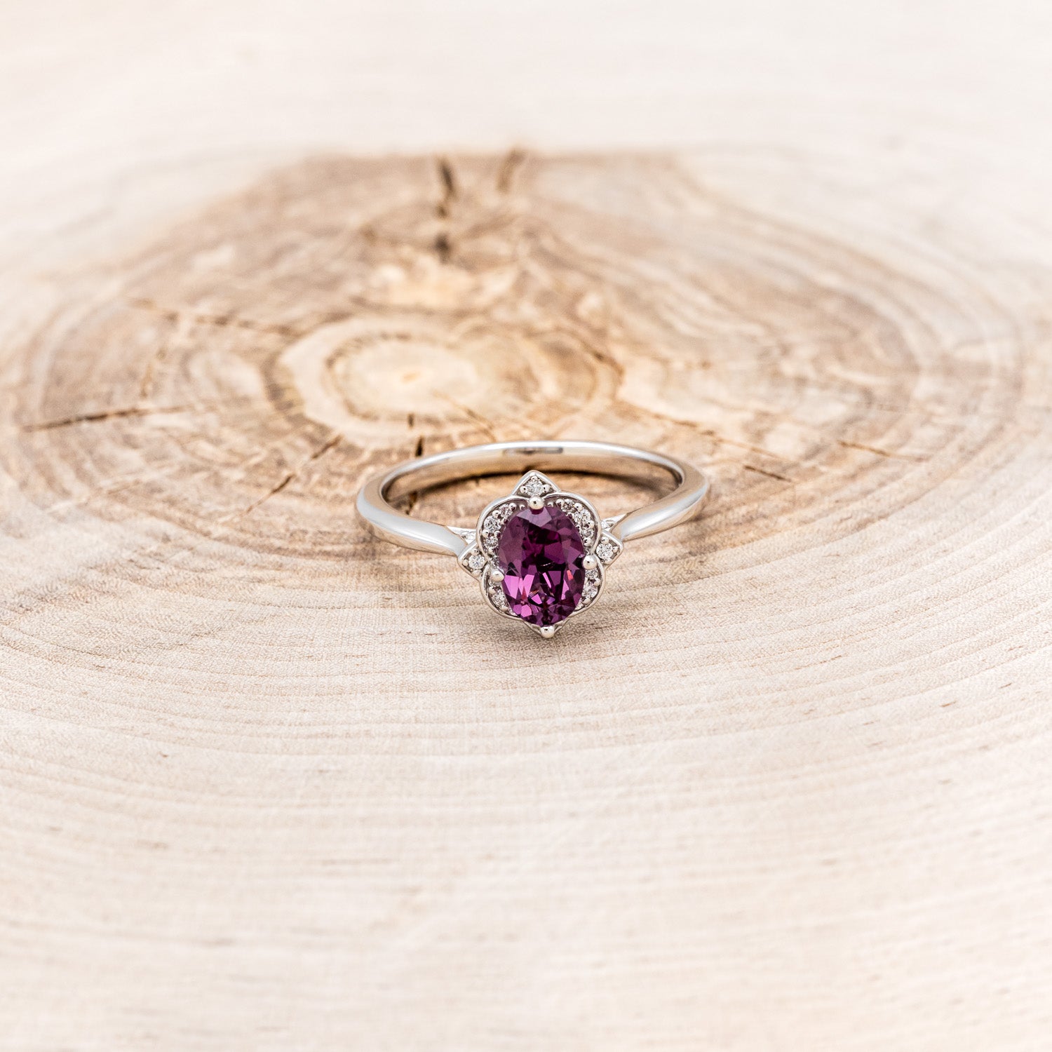 "JANE" - OVAL CUT RHODOLITE GARNET ENGAGEMENT RING WITH DIAMOND ACCENTS-4