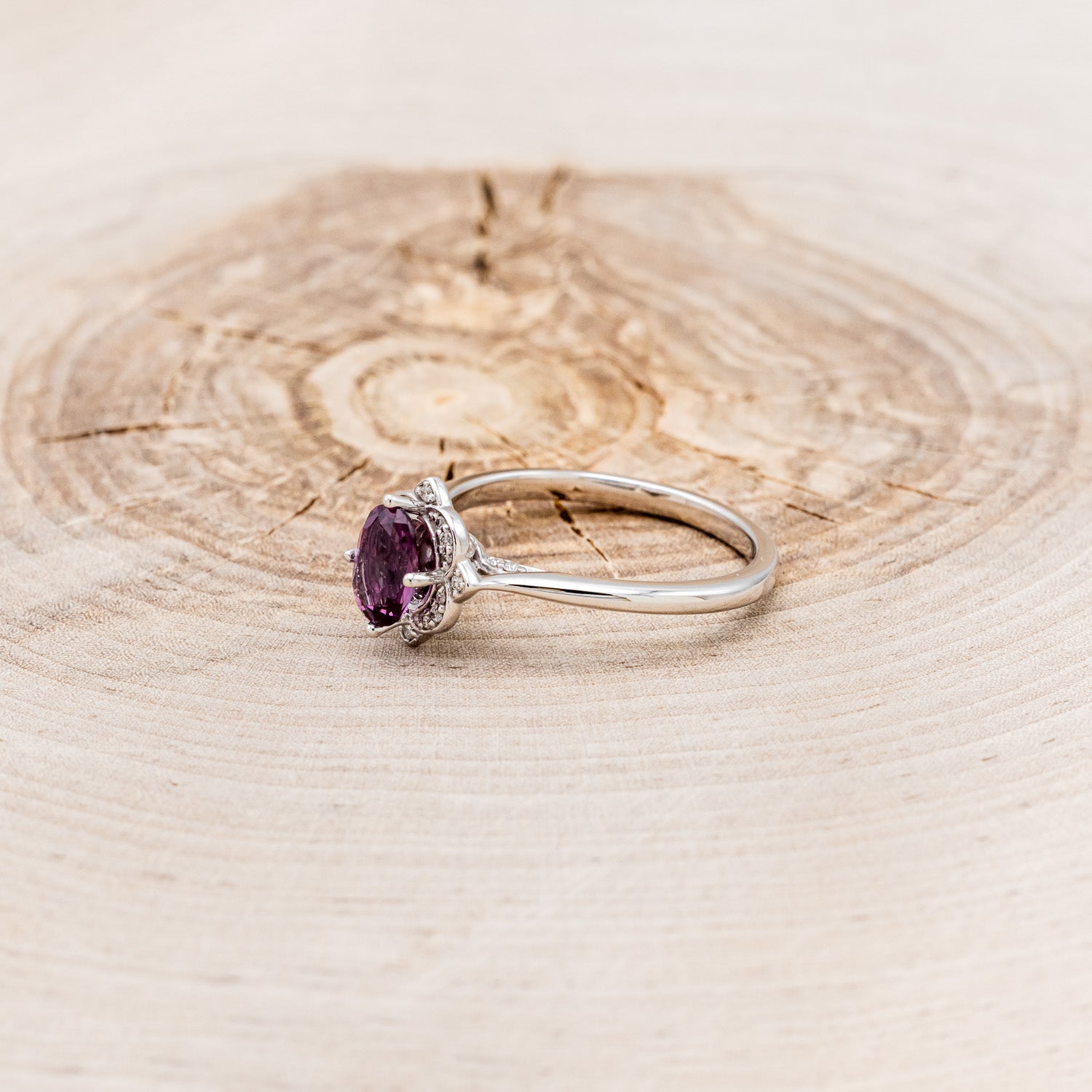 "JANE" - OVAL CUT RHODOLITE GARNET ENGAGEMENT RING WITH DIAMOND ACCENTS-3