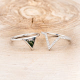 "JENNY FROM THE BLOCK" - TRIANGLE MOSS AGATE ENGAGEMENT RING WITH DIAMOND V-SHAPED TRACER-23