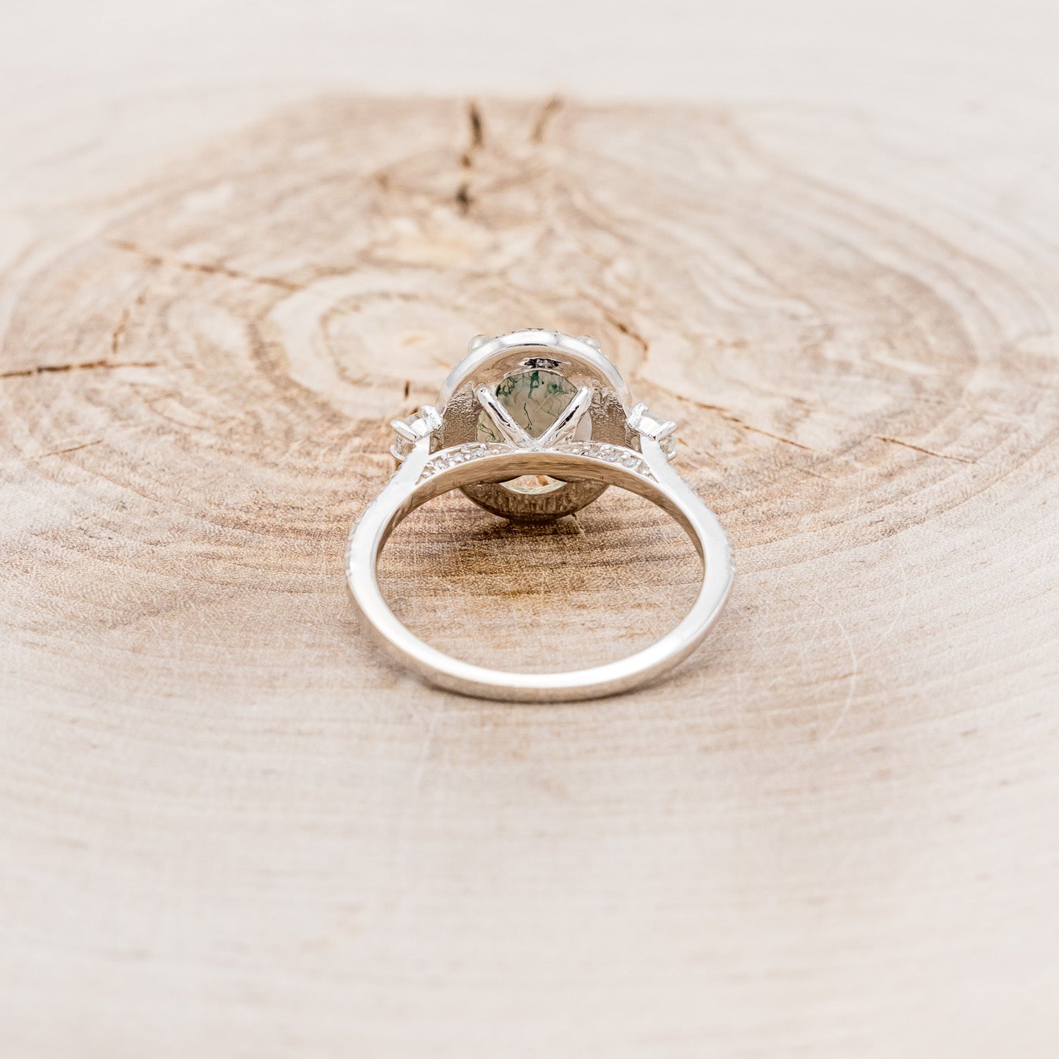 "KB" - OVAL MOSS AGATE ENGAGEMENT RING WITH DIAMOND HALO & ACCENTS-5