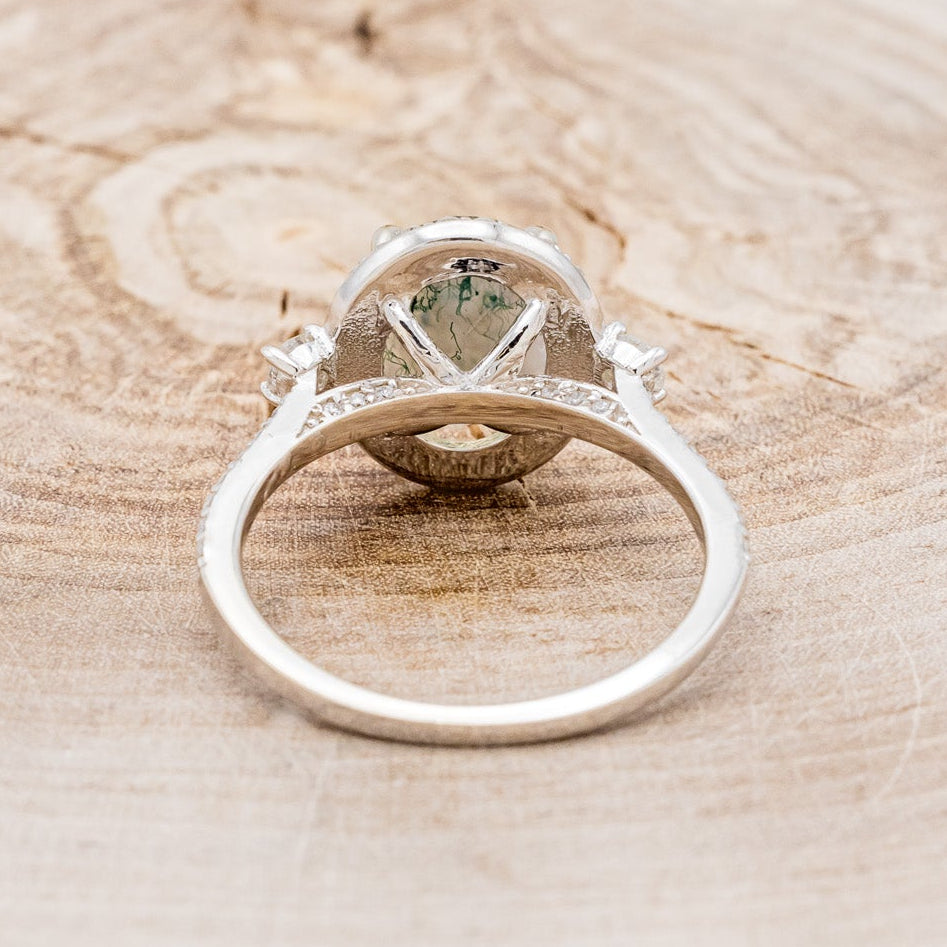 "KB" - OVAL MOSS AGATE ENGAGEMENT RING WITH DIAMOND HALO & ACCENTS-5