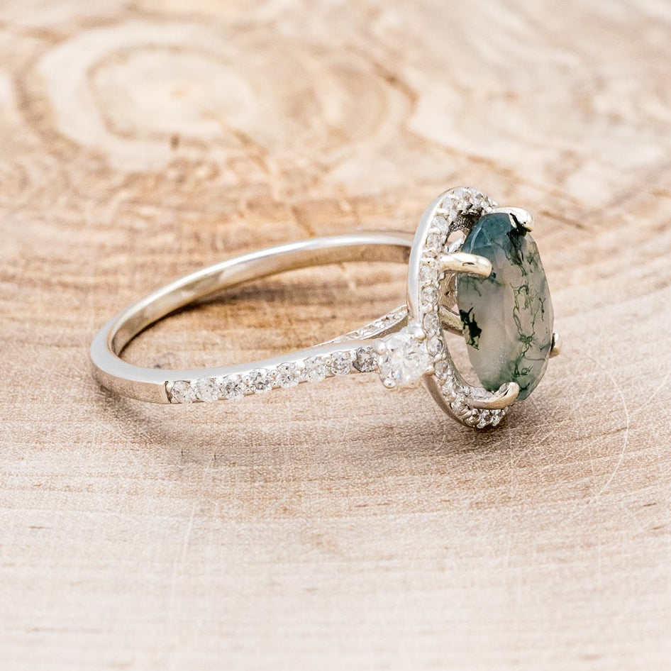 "KB" - OVAL MOSS AGATE ENGAGEMENT RING WITH DIAMOND HALO & ACCENTS-2