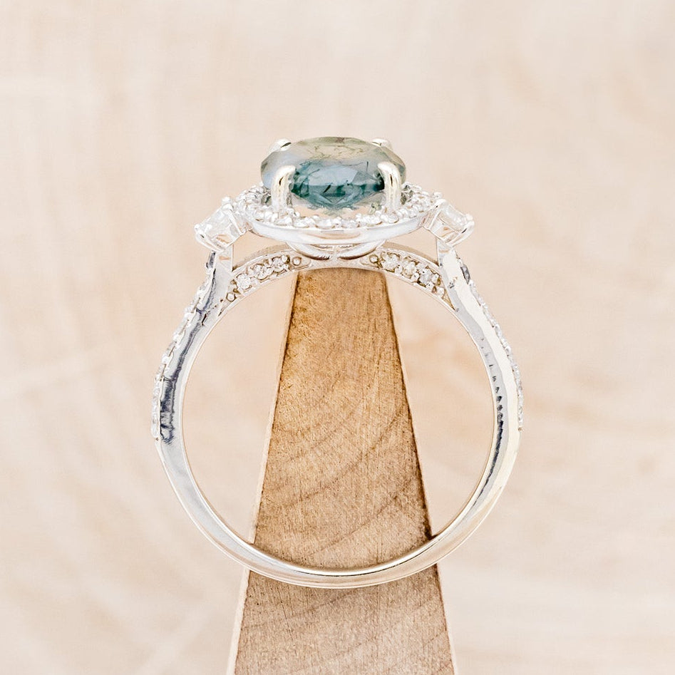 "KB" - OVAL MOSS AGATE ENGAGEMENT RING WITH DIAMOND HALO & ACCENTS-6