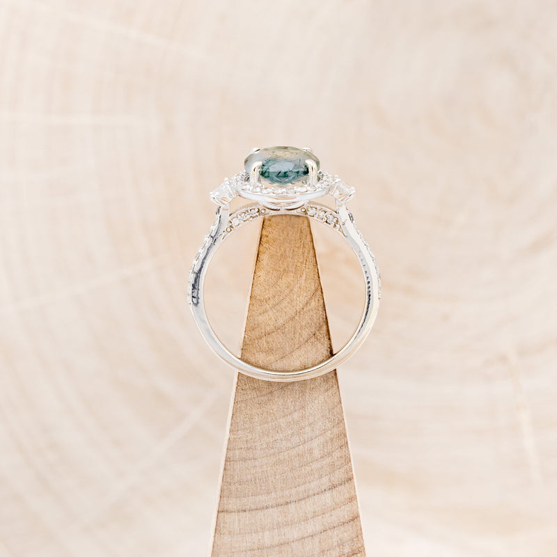 "KB" - OVAL MOSS AGATE ENGAGEMENT RING WITH DIAMOND HALO & ACCENTS-6