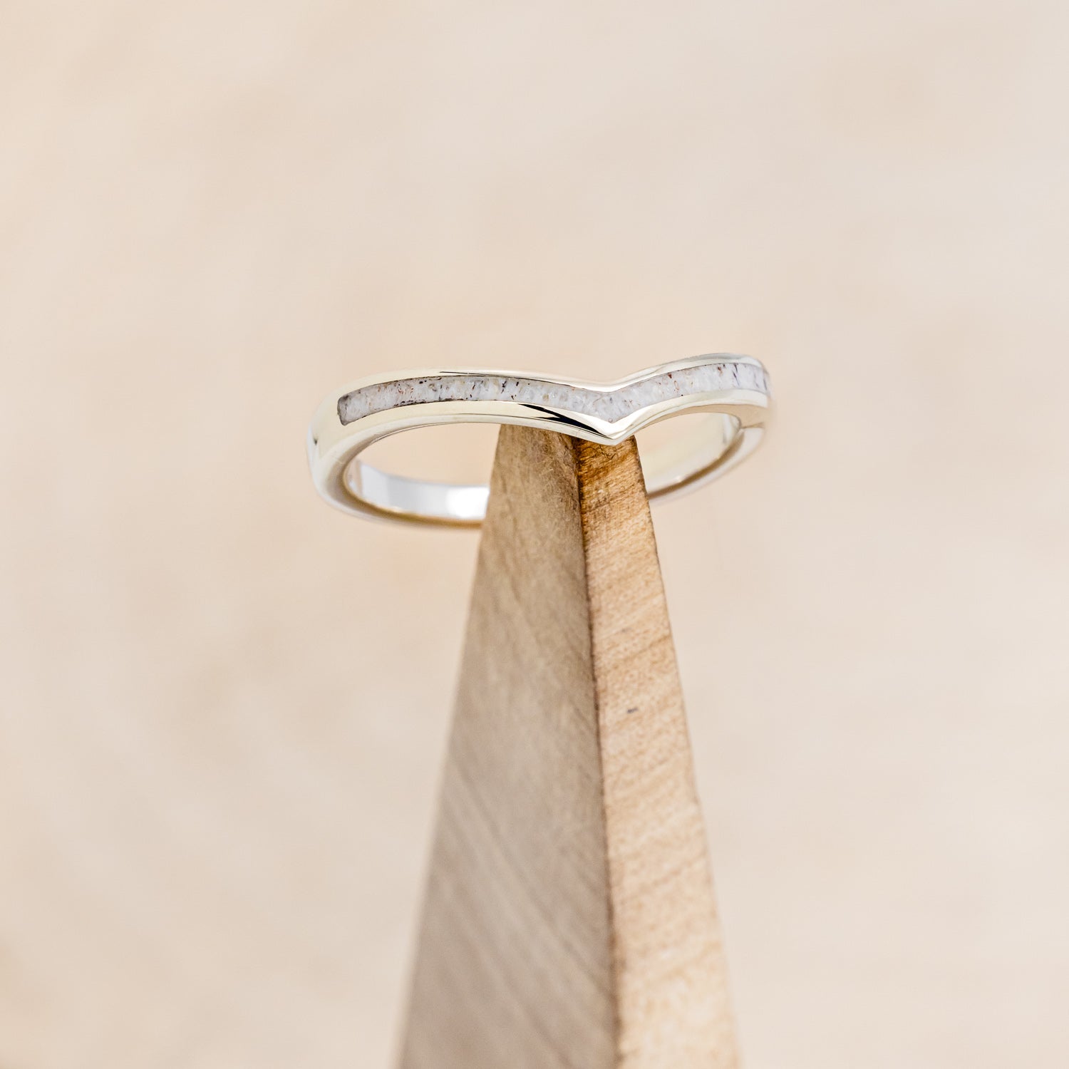 "KIDA" - V-SHAPE STACKING WEDDING BAND WITH ANTLER INLAY-13