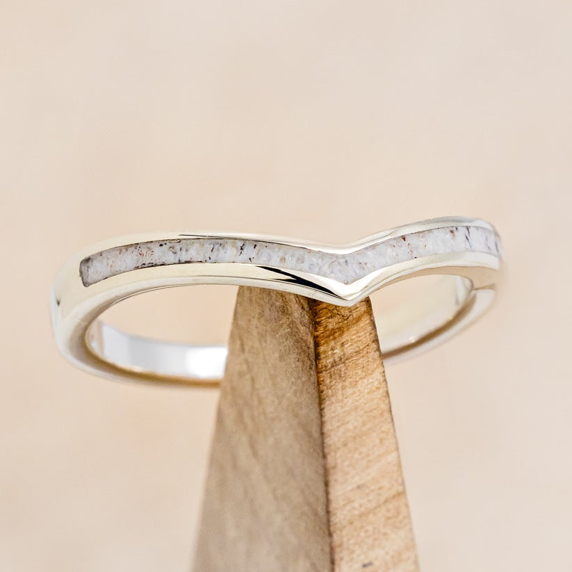 "KIDA" - V-SHAPE STACKING WEDDING BAND WITH ANTLER INLAY-13