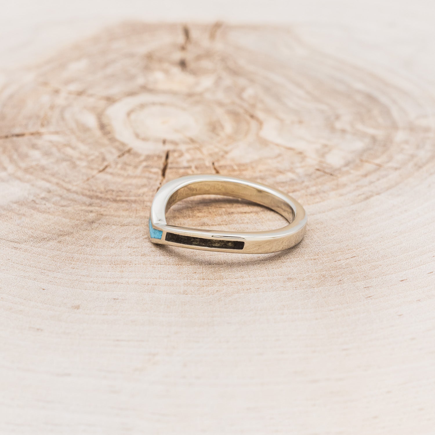 "KIDA" - BUCKEYE BURL WOOD & TURQUOISE INLAYS STACKING BAND-3