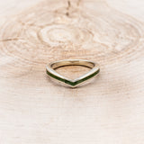 "KIDA" - V-SHAPE STACKING WEDDING BAND WITH MOSS INLAY-10