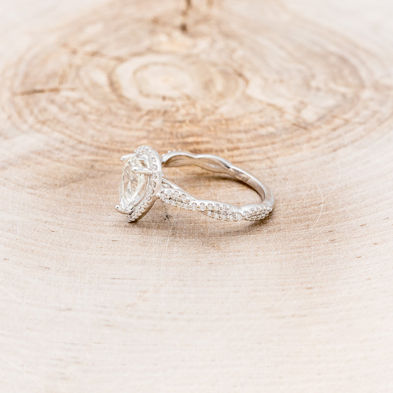 "KINLEY" - PEAR-SHAPED MOISSANITE ENGAGEMENT RING WITH DIAMOND HALO & ACCENTS-3