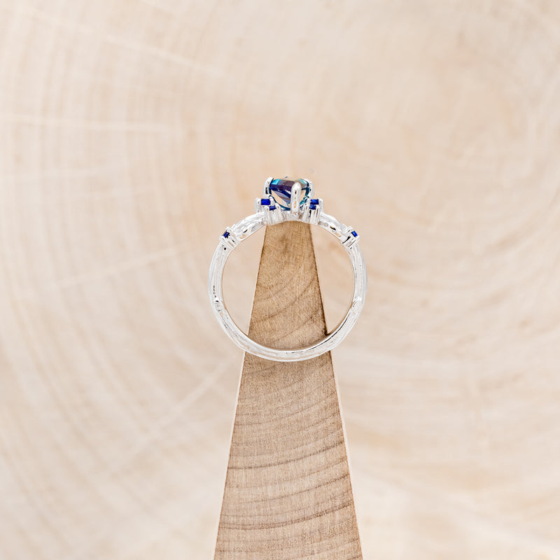 "ARTEMISIA" - KITE CUT LAB-GROWN ALEXANDRITE ENGAGEMENT RING WITH SAPPHIRE ACCENTS