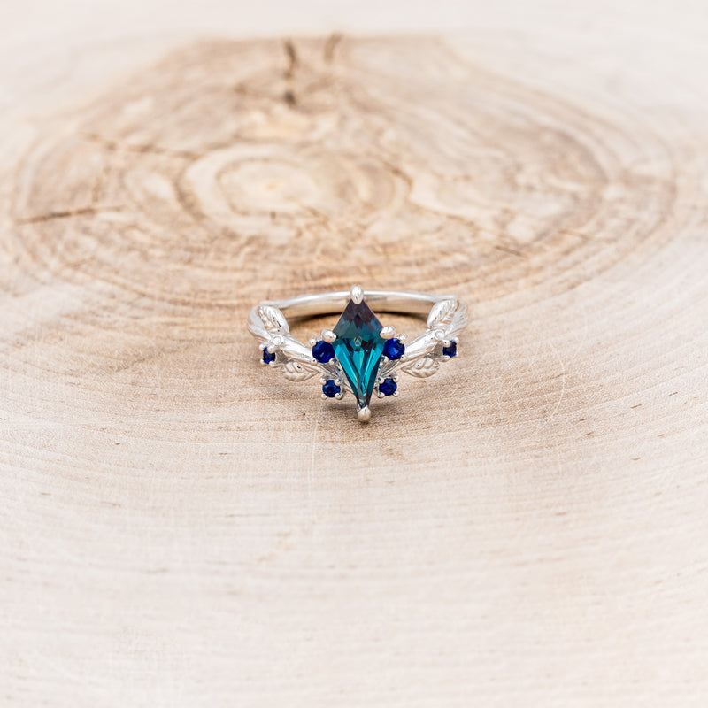 "ARTEMISIA" - KITE CUT LAB-GROWN ALEXANDRITE ENGAGEMENT RING WITH SAPPHIRE ACCENTS