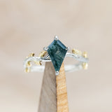 "PARISA " - TWO TONE KITE CUT MOSS AGATE ENGAGEMENT RING WITH LEAF ACCENTS-Staghead Designs