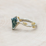 "PARISA " - TWO TONE KITE CUT MOSS AGATE ENGAGEMENT RING WITH LEAF ACCENTS-Staghead Designs