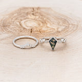 "BIANCA" - BRIDAL SUITE - KITE CUT MOSS AGATE ENGAGEMENT RING WITH PEARLS & DIAMOND ACCENTS-12