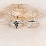 "BIANCA" - BRIDAL SUITE - KITE CUT MOSS AGATE ENGAGEMENT RING WITH PEARLS & DIAMOND ACCENTS-18