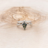 "BIANCA" - BRIDAL SUITE - KITE CUT MOSS AGATE ENGAGEMENT RING WITH PEARLS & DIAMOND ACCENTS-10