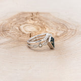 "BIANCA" - BRIDAL SUITE - KITE CUT MOSS AGATE ENGAGEMENT RING WITH PEARLS & DIAMOND ACCENTS-8