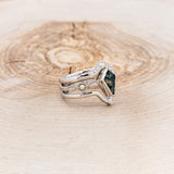 "BIANCA" - BRIDAL SUITE - KITE CUT MOSS AGATE ENGAGEMENT RING WITH PEARLS & DIAMOND ACCENTS-2