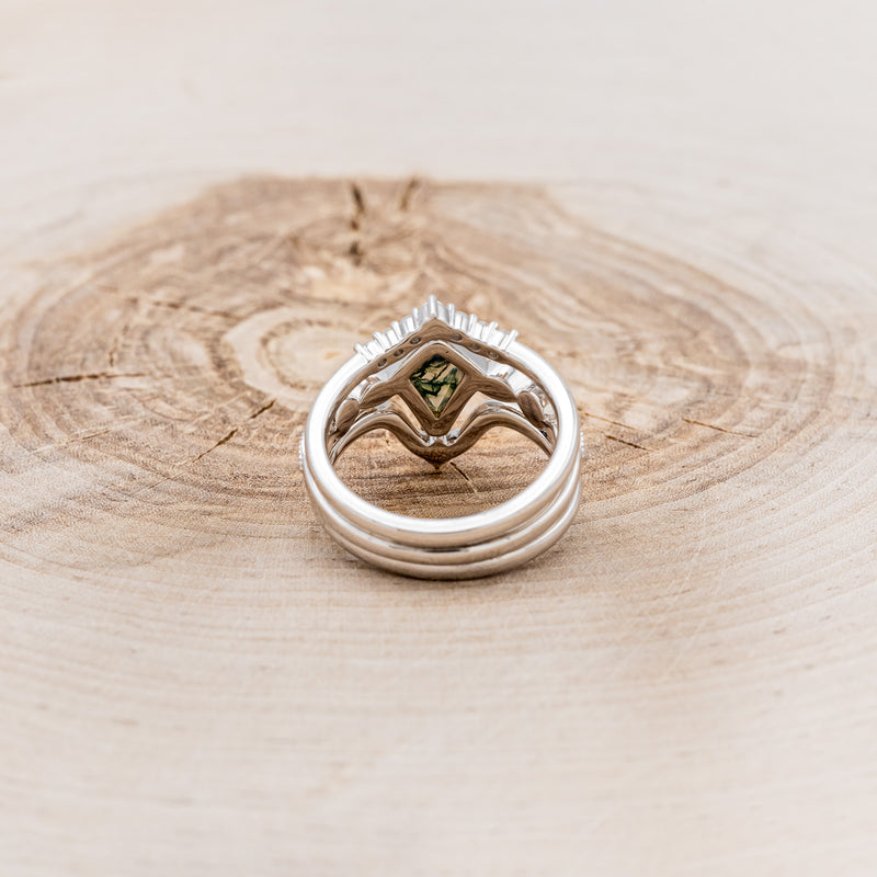 "BIANCA" - BRIDAL SUITE - KITE CUT MOSS AGATE ENGAGEMENT RING WITH PEARLS & DIAMOND ACCENTS-5