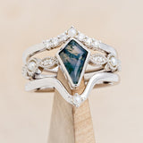 "BIANCA" - BRIDAL SUITE - KITE CUT MOSS AGATE ENGAGEMENT RING WITH PEARLS & DIAMOND ACCENTS-1