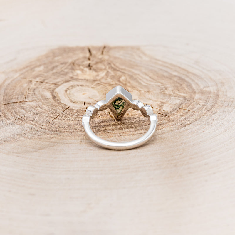 "BIANCA" - BRIDAL SUITE - KITE CUT MOSS AGATE ENGAGEMENT RING WITH PEARLS & DIAMOND ACCENTS-23