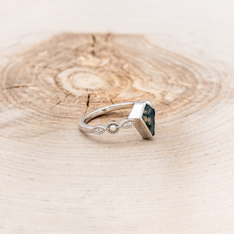 "BIANCA" - BRIDAL SUITE - KITE CUT MOSS AGATE ENGAGEMENT RING WITH PEARLS & DIAMOND ACCENTS-20