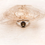 "ALBINA" - EMERALD CUT SMOKY QUARTZ DOUBLE CLAW PRONG ENGAGEMENT RING WITH LAB-GROWN DIAMOND ACCENTS-4