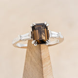 "ALBINA" - EMERALD CUT SMOKY QUARTZ DOUBLE CLAW PRONG ENGAGEMENT RING WITH LAB-GROWN DIAMOND ACCENTS-1