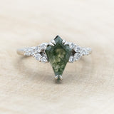 "LANIE" - KITE CUT MOSS AGATE ENGAGEMENT RING WITH DIAMOND ACCENTS