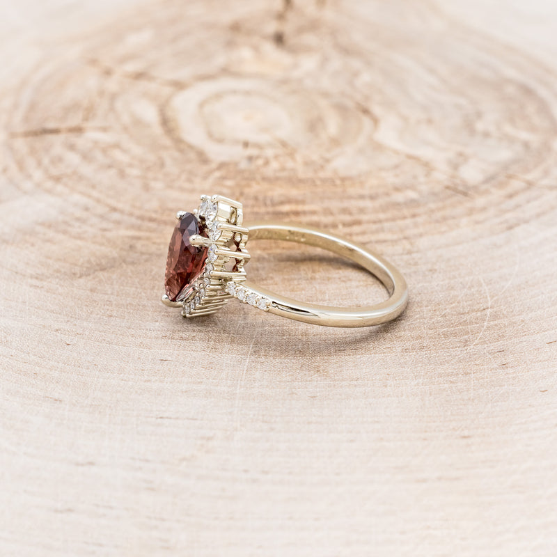 "LAVERNA LUX" - PEAR- SHAPED GARNET ENGAGEMENT RING WITH DIAMOND HALO & ACCENTS-9