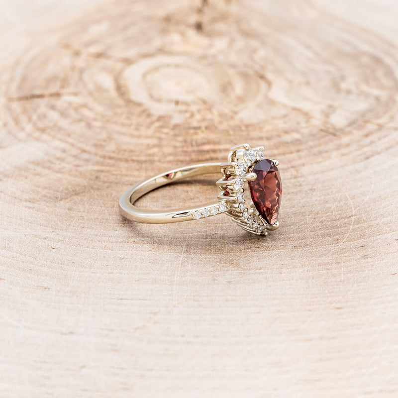 "LAVERNA LUX" - PEAR- SHAPED GARNET ENGAGEMENT RING WITH DIAMOND HALO & ACCENTS-8