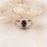 "LAVERNA LUX" - PEAR- SHAPED GARNET ENGAGEMENT RING WITH DIAMOND HALO & ACCENTS-10