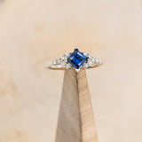 "LAYLA" - PRINCESS CUT ICY BLUE MOISSANITE ENGAGEMENT RING SET WITH DIAMOND ACCENTS & TRACER